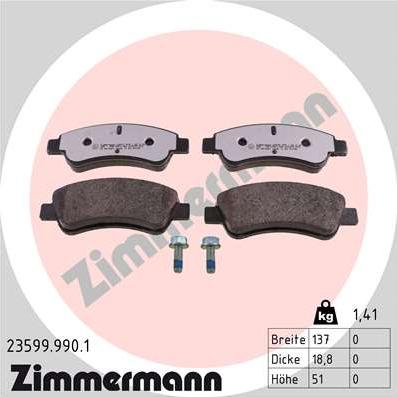Zimmermann 23599.990.1 - Тормозные колодки, дисковые, комплект autosila-amz.com