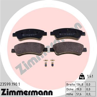 Zimmermann 23599.190.1 - Тормозные колодки, дисковые, комплект autosila-amz.com