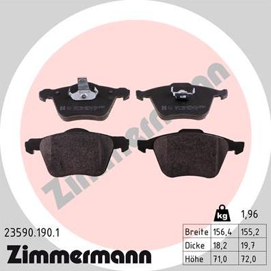 Zimmermann 23590.190.1 - Тормозные колодки, дисковые, комплект autosila-amz.com