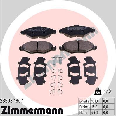 Zimmermann 23598.180.1 - Тормозные колодки, дисковые, комплект autosila-amz.com