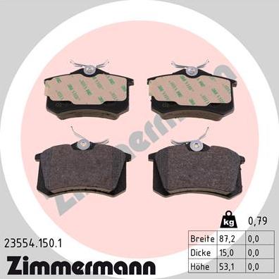 Zimmermann 23554.150.1 - Тормозные колодки, дисковые, комплект autosila-amz.com