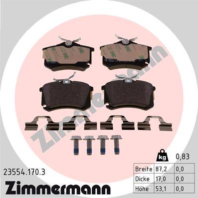 Zimmermann 23554.170.3 - Колодки тормозные дисковые /комплект 4 шт/ Citroen C3 09/C4,Peugeot 2008/207,Renault Megane,VW Polo autosila-amz.com