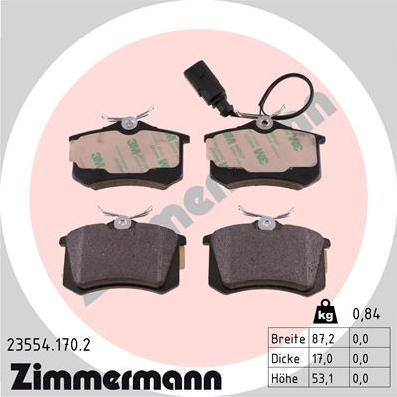 Zimmermann 23554.170.2 - Тормозные колодки, дисковые, комплект autosila-amz.com