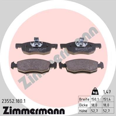 Zimmermann 23552.180.1 - Тормозные колодки, дисковые, комплект autosila-amz.com