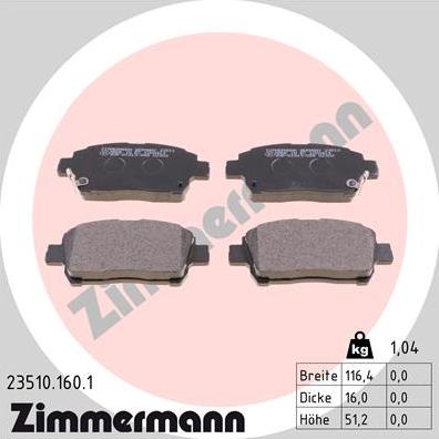 Zimmermann 23510.160.1 - Тормозные колодки, дисковые, комплект autosila-amz.com