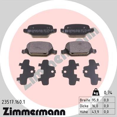 Zimmermann 23517.160.1 - Тормозные колодки, дисковые, комплект autosila-amz.com