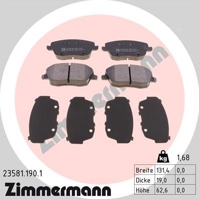Zimmermann 23581.190.1 - Тормозные колодки, дисковые, комплект autosila-amz.com