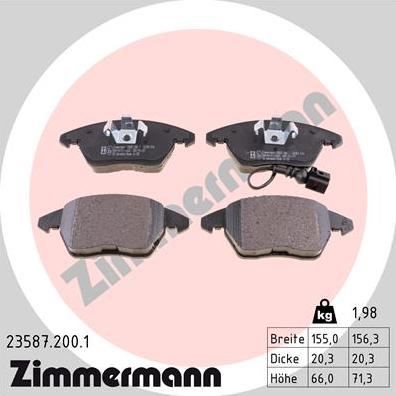 Zimmermann 23587.200.1 - Тормозные колодки, дисковые, комплект autosila-amz.com