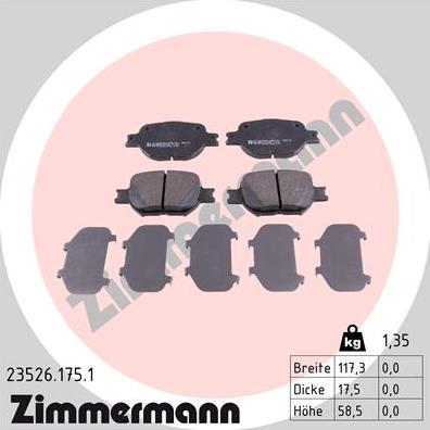 Zimmermann 23526.175.1 - Тормозные колодки, дисковые, комплект autosila-amz.com