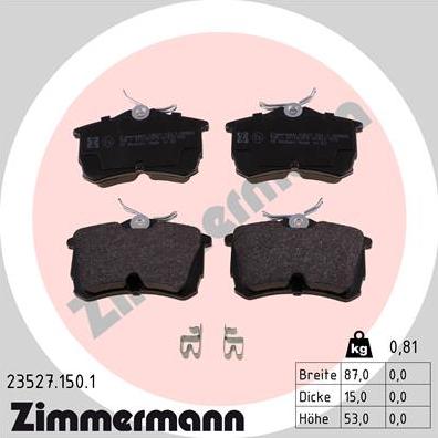 Zimmermann 23527.150.1 - Тормозные колодки, дисковые, комплект autosila-amz.com