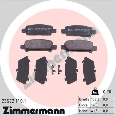 Zimmermann 23572.140.1 - Тормозные колодки, дисковые, комплект autosila-amz.com