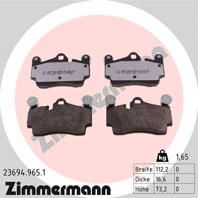 Zimmermann 23694.965.1 - Тормозные колодки, дисковые, комплект autosila-amz.com