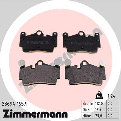 Zimmermann 23694.165.9 - Тормозные колодки, дисковые, комплект autosila-amz.com