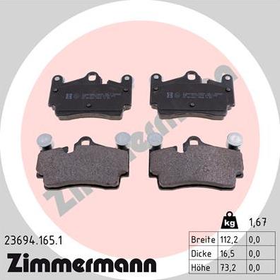 Zimmermann 23694.165.1 - Тормозные колодки, дисковые, комплект autosila-amz.com