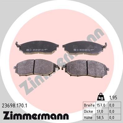 Zimmermann 23698.170.1 - Колодки тормозные дисковые Nissan Navarra, Pathfinder (R51), Murano, Qashqai  Koleos (HY_), autosila-amz.com