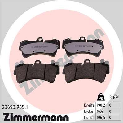 Zimmermann 23693.965.1 - Тормозные колодки, дисковые, комплект autosila-amz.com