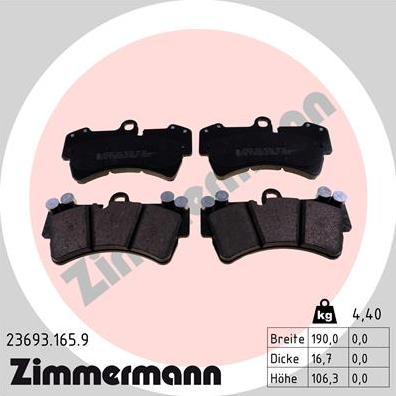 Zimmermann 23693.165.9 - Тормозные колодки, дисковые, комплект autosila-amz.com