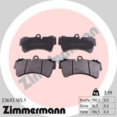 Zimmermann 23693.165.1 - Тормозные колодки, дисковые, комплект autosila-amz.com