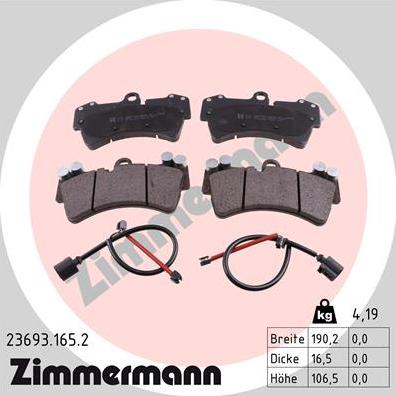 Zimmermann 23693.165.2 - Тормозные колодки, дисковые, комплект autosila-amz.com