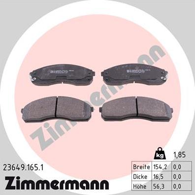 Zimmermann 23649.165.1 - Тормозные колодки, дисковые, комплект autosila-amz.com
