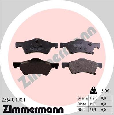 Zimmermann 23640.190.1 - Тормозные колодки, дисковые, комплект autosila-amz.com