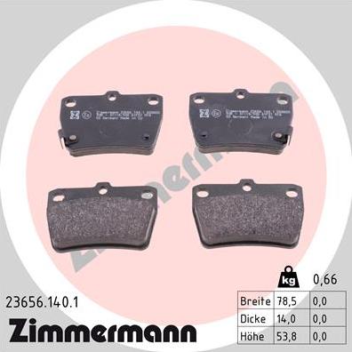 Zimmermann 23656.140.1 - Тормозные колодки, дисковые, комплект autosila-amz.com