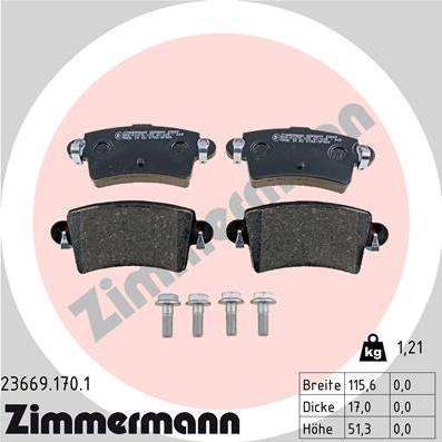 Zimmermann 23669.170.1 - Тормозные колодки, дисковые, комплект autosila-amz.com