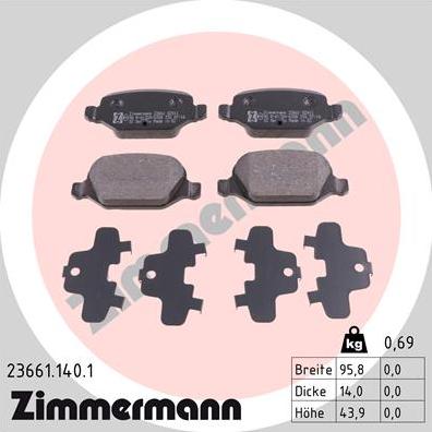 Zimmermann 23661.140.1 - Тормозные колодки, дисковые, комплект autosila-amz.com