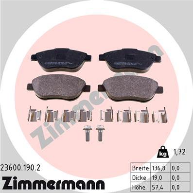 Zimmermann 23600.190.2 - Тормозные колодки, дисковые, комплект autosila-amz.com