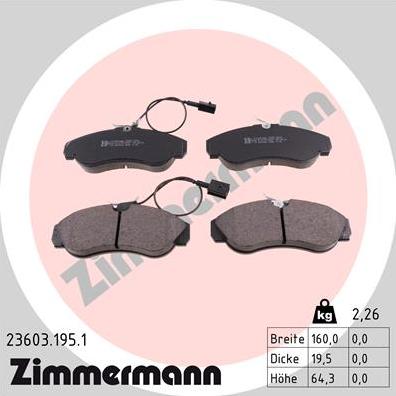 Zimmermann 23603.195.1 - Тормозные колодки, дисковые, комплект autosila-amz.com