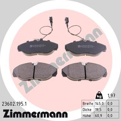 Zimmermann 23602.195.1 - Тормозные колодки, дисковые, комплект autosila-amz.com