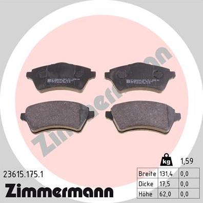 Zimmermann 23615.175.1 - Тормозные колодки, дисковые, комплект autosila-amz.com