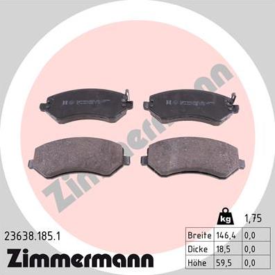 Zimmermann 23638.185.1 - Тормозные колодки, дисковые, комплект autosila-amz.com