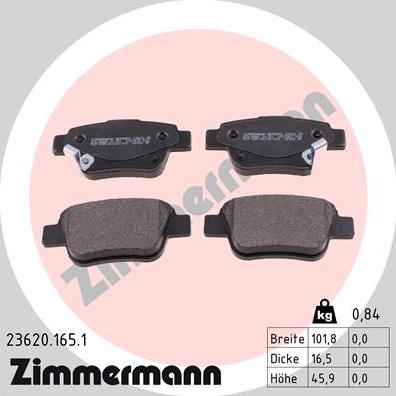 Zimmermann 23620.165.1 - колодки дисковые !задн. 102x46x16 \ Toyota Avensis 1.6i-2.4 D-4D 03> autosila-amz.com