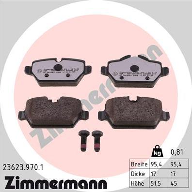 Zimmermann 23623.970.1 - Тормозные колодки, дисковые, комплект autosila-amz.com