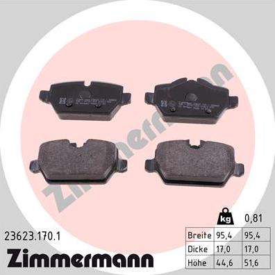 Zimmermann 23623.170.1 - Тормозные колодки, дисковые, комплект autosila-amz.com