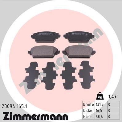 Zimmermann 23094.165.1 - Тормозные колодки, дисковые, комплект autosila-amz.com