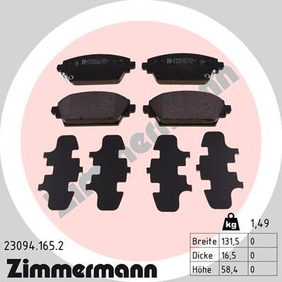Zimmermann 23094.165.2 - Тормозные колодки, дисковые, комплект autosila-amz.com