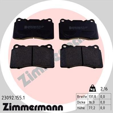 Zimmermann 23092.155.1 - Тормозные колодки, дисковые, комплект autosila-amz.com