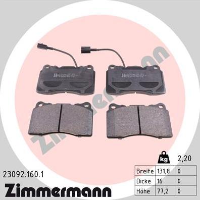Zimmermann 23092.160.1 - Тормозные колодки, дисковые, комплект autosila-amz.com