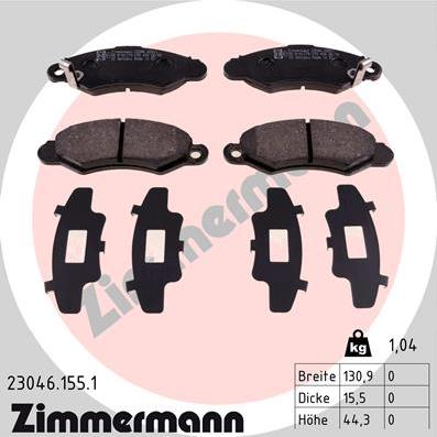 Zimmermann 23046.155.1 - Тормозные колодки, дисковые, комплект autosila-amz.com