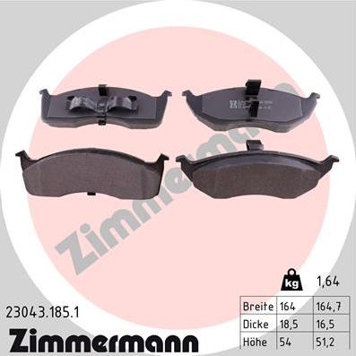 Zimmermann 23043.185.1 - Тормозные колодки, дисковые, комплект autosila-amz.com