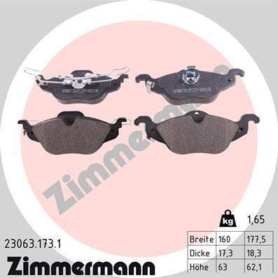 Zimmermann 23063.173.1 - Колодки тормозные дисковые Opel, Vauxhall autosila-amz.com
