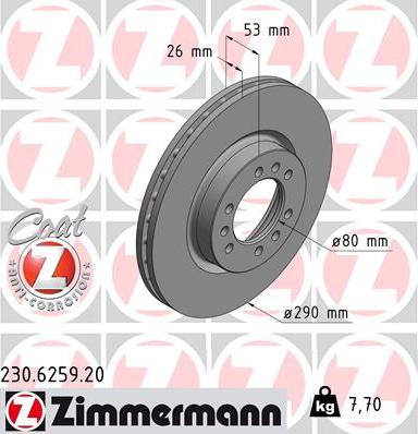 Zimmermann 230.6259.20 - Тормозной диск autosila-amz.com