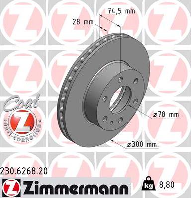 Zimmermann 230.6268.20 - Тормозной диск autosila-amz.com