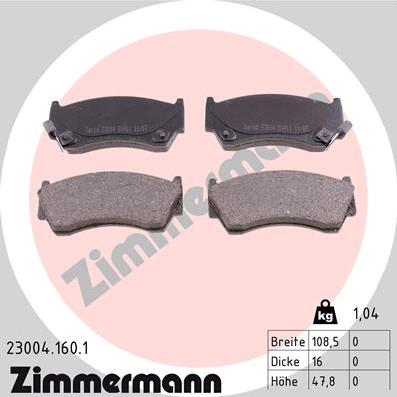 Zimmermann 23004.160.1 - Тормозные колодки, дисковые, комплект autosila-amz.com