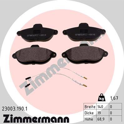 Zimmermann 23003.190.1 - Тормозные колодки, дисковые, комплект autosila-amz.com