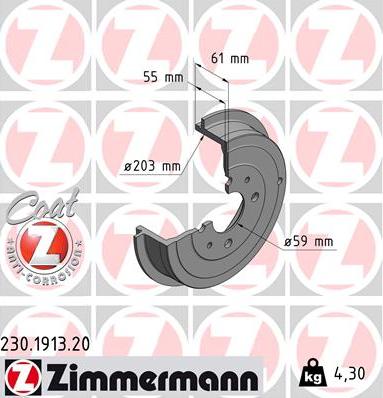 Zimmermann 230.1913.20 - Тормозной барабан autosila-amz.com