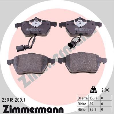 Zimmermann 23018.200.1 - Тормозные колодки, дисковые, комплект autosila-amz.com