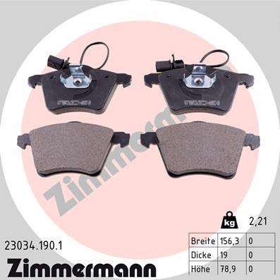 Zimmermann 23034.190.1 - Тормозные колодки, дисковые, комплект autosila-amz.com